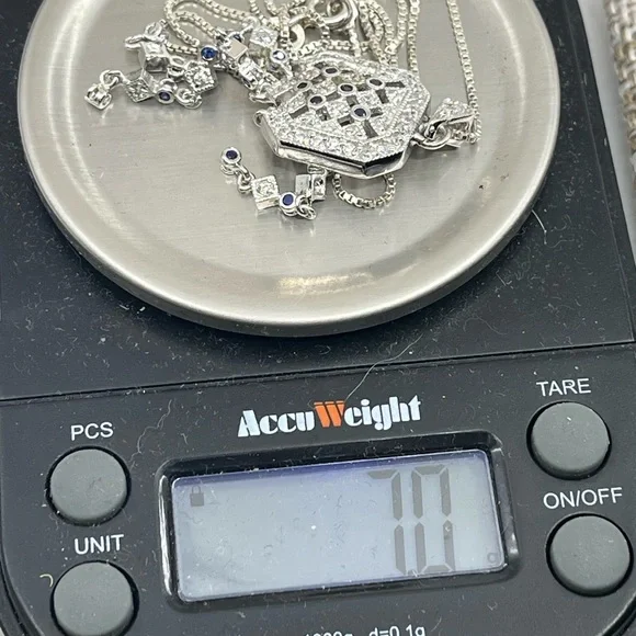 Technibond Platinum Sterling Silver & Blue Sapphire CZ Pendant Necklace - Picture 15 of 17